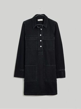 Madewell Charcoal Black Denim Button-Front shirtdress -Popover Mini Shirtdress